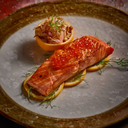 Norwegian Salmon Steak Served With Pomelo Salad